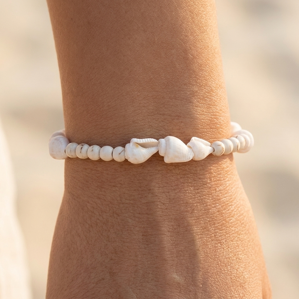 Minimalist White Stone Conch Bracelet, Summer Elegance